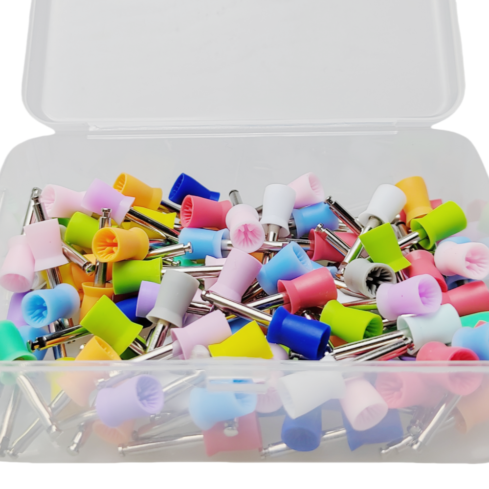 100 pçs/caixa copo de polimento dental tipo trava borracha dente polonês escova prophy copo para handpiece baixa velocidade materiais laboratório odontologia