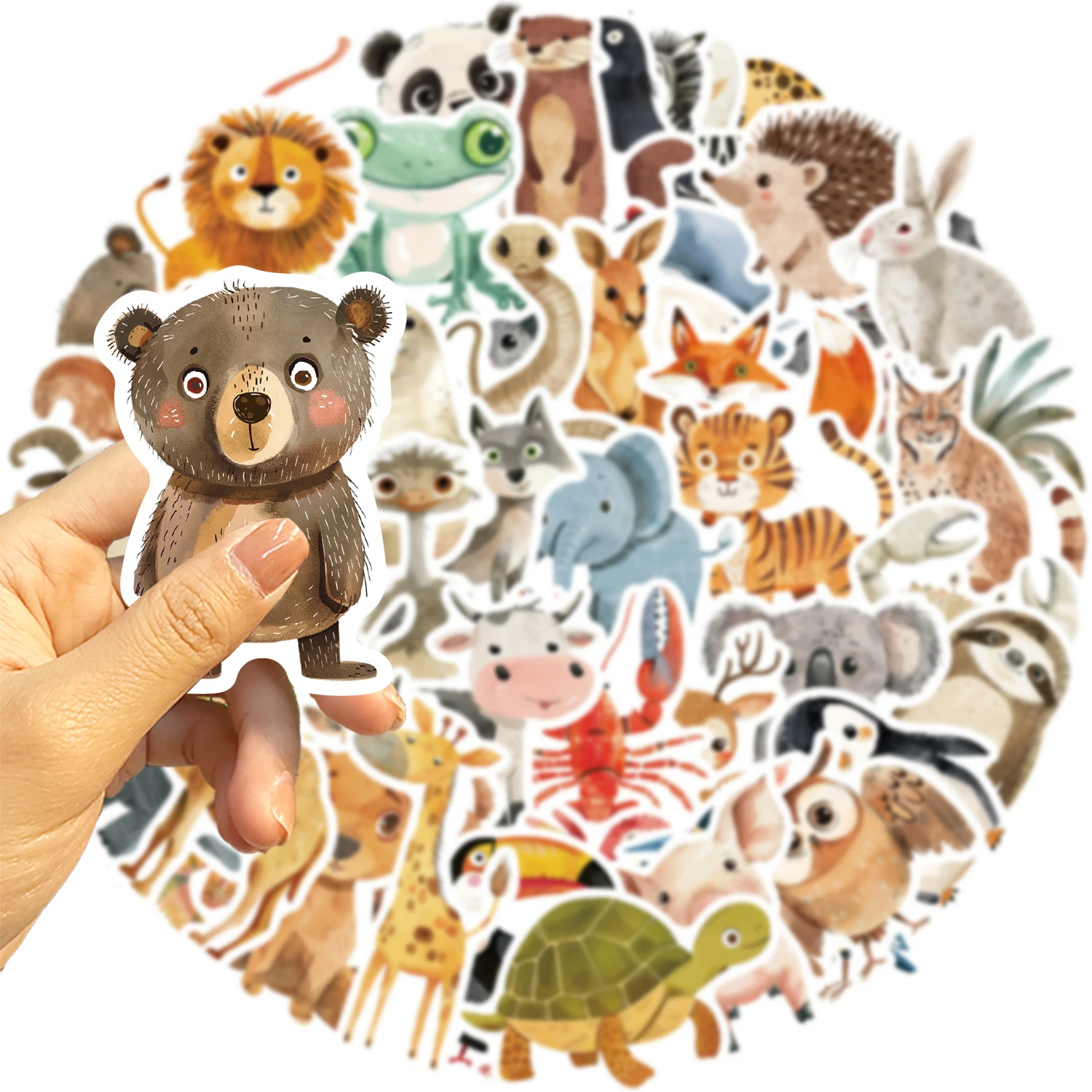 50pcs 귀여운 어린이 책 그림 동물 스티커 미적 데칼 수하물 스케이트 보드 귀여운 낙서 소녀 소년 스티커 장난감