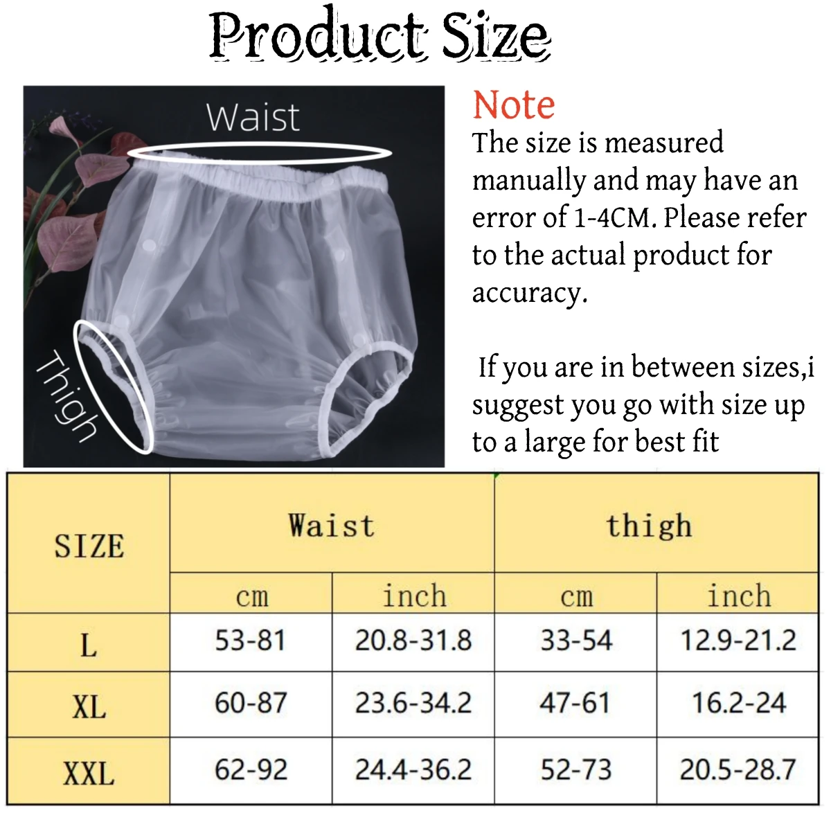 Novo design com botão de pressão lateral, fralda transparente para adultos, reutilizável, lavável, à prova d'água, roupa íntima silenciosa, uso externo/interno