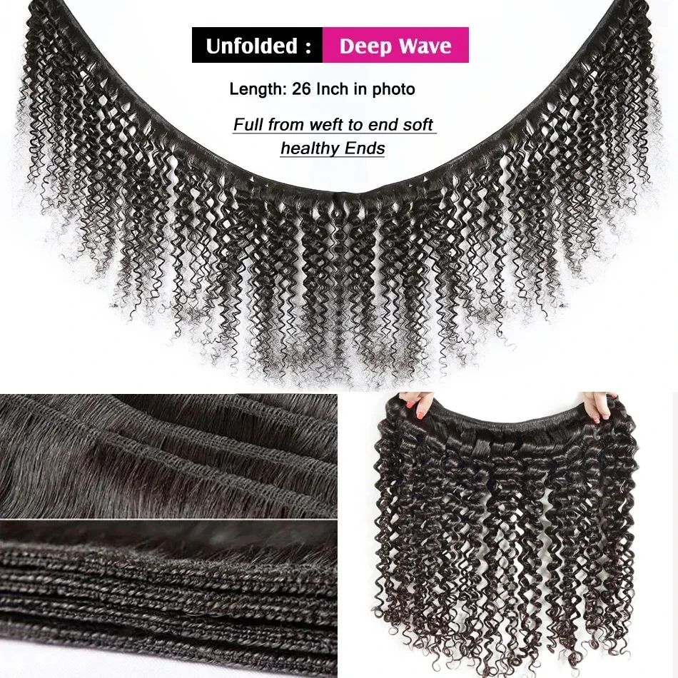 Deep Wave 1 3 4 Bundles Virgin Deep Curly Human Hair Extensions ธรรมชาติผม Water Wave 26 28 30 นิ้วสําหรับผู้หญิง