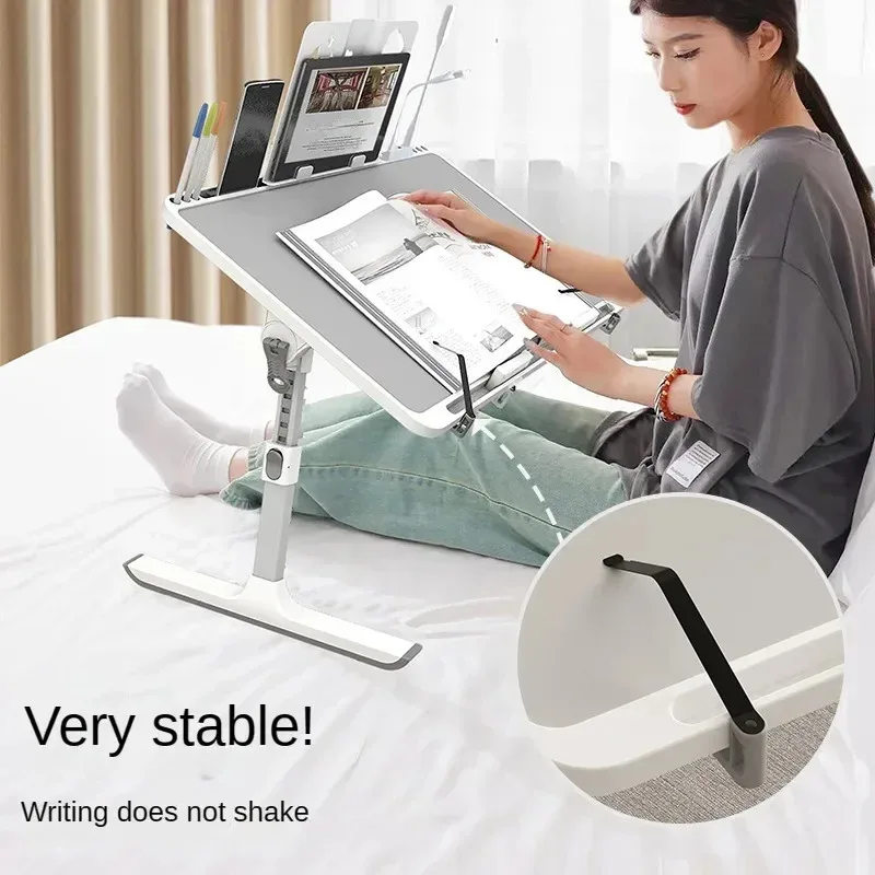 Foldable Lift Laptop Desk with Pen Holder, Gaming Desk with Radiator, Adjustable Reading Table, Bed Table for Breakfast Study