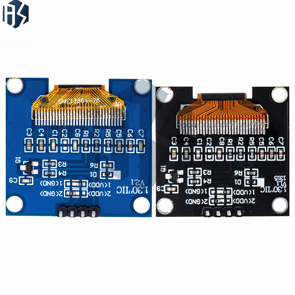 ‌ Módulo de exibição OLED I2C de 1,3 polegadas 128x64 SSD1306 (branco no preto) – compatível com 3,3 V/5 V, interface de 4 pinos (GND, VCC, SCL, SDA)
