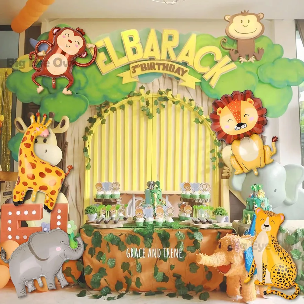 Dschungeljagd-Tierballon, Geburtstagsparty-Dekoration, riesiger Jagdballon, geeignet für Jungen, wildes Thema, Zoo, Affe, Elefant, Zebra, Leopardenmuster, Krokodil, Giraffenform