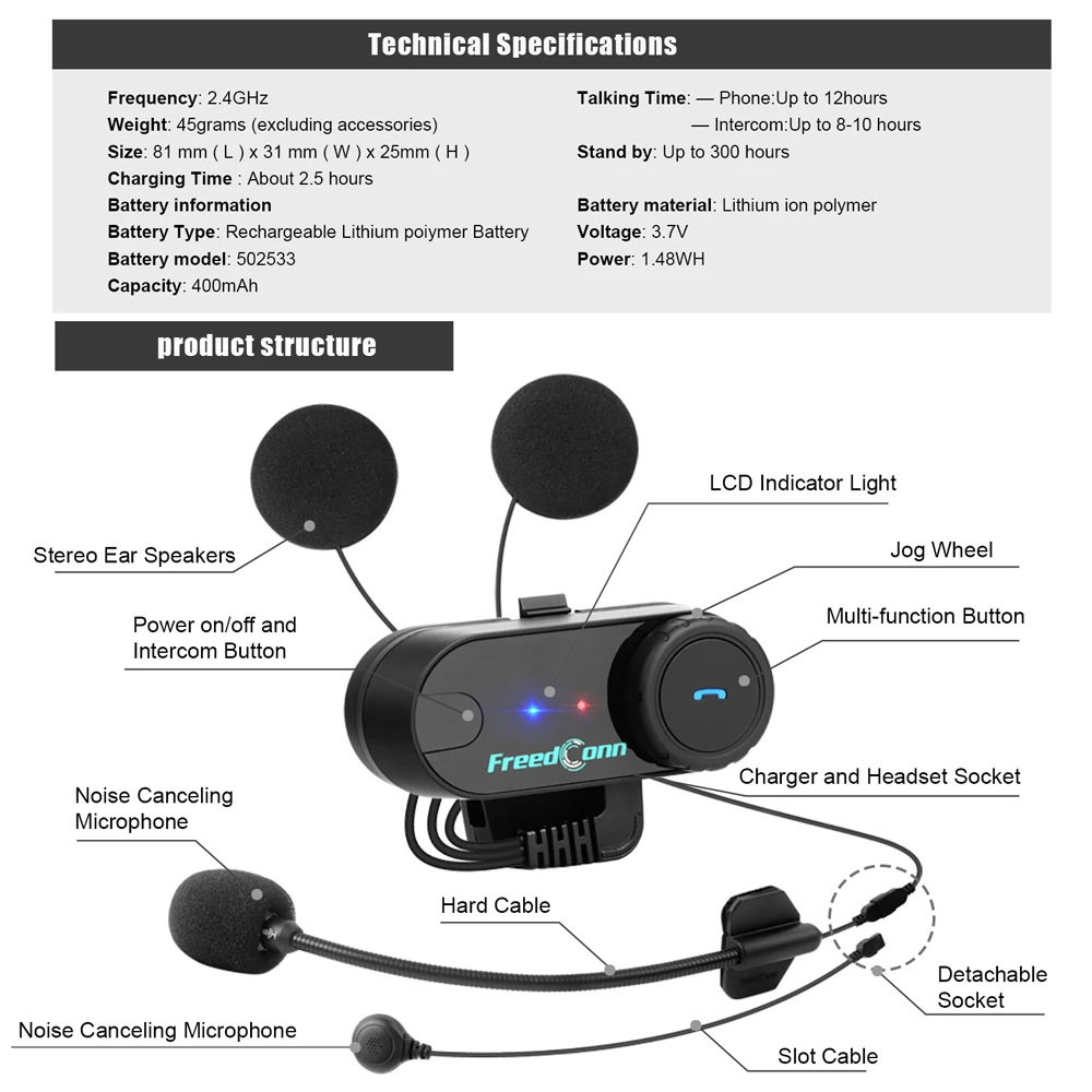 Auriculares con Bluetooth para casco de motocicleta, Intercomunicador FM para 6 conductores, Freedconn, TCom, VB