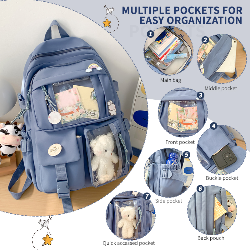 New Cute Nylon Backpack for Girls, Schoolgirls and Ladies, Multi-Pocket Student School Bag