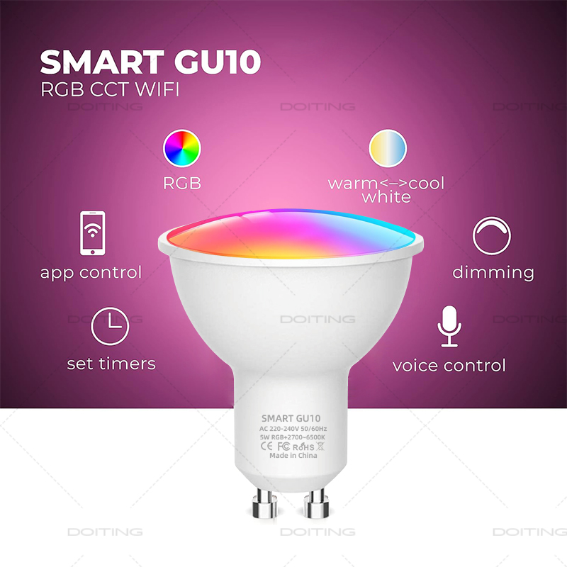 Bombillas LED GU10 Zigbee, lámpara LED inteligente con Wifi, focos de luz LED RGBCW, funciona con Alexa Google Smartthings, Control por voz de 110V y 220V