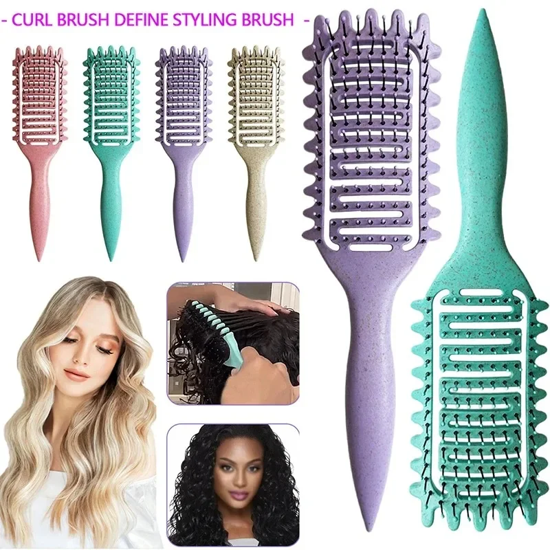 Curl กําหนดแปรงจัดแต่งทรงผม Hollow Out Detangling แปรงผม Tangled Wet Curly ผมหวี Shaping Curls ตัดผม Hairdressing เครื่องมือ