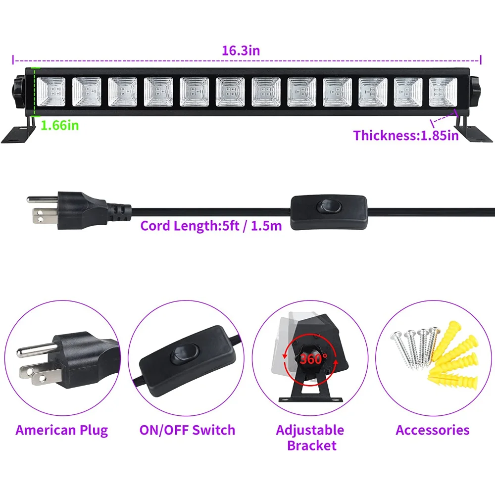 40 LED ブラック UV ライト 40 ワット ブラックライト バー スイッチ ライトアップ 暗闇で光る パーティー用品 ハロウィン 蛍光ポスター ステージ用