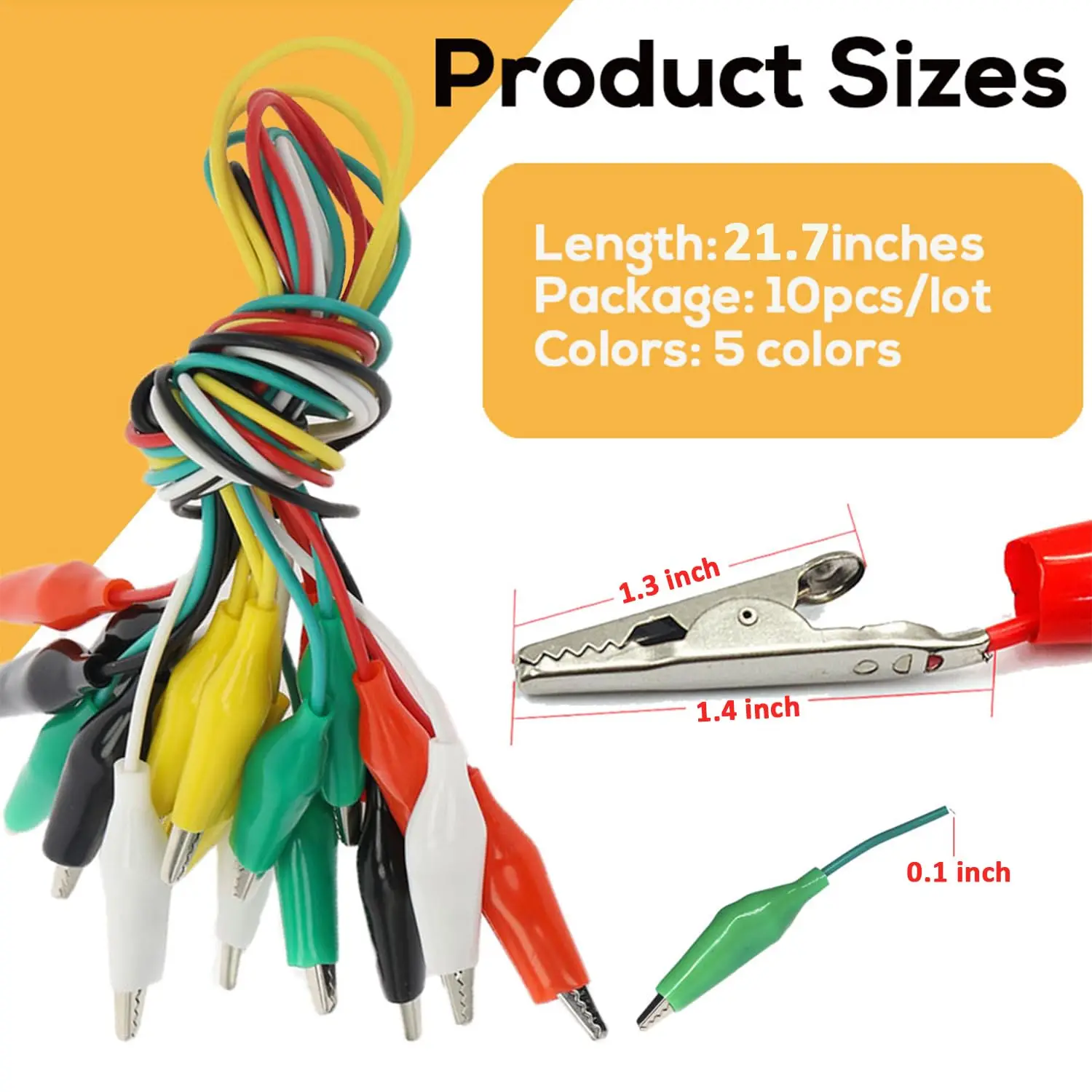 10PCS คลิปจระเข้ไฟฟ้า, 5 สีทดสอบพร้อมการทดสอบโพรบจระเข้จัมเปอร์สายไฟสายเคเบิลพร้อมคลิปจระเข้