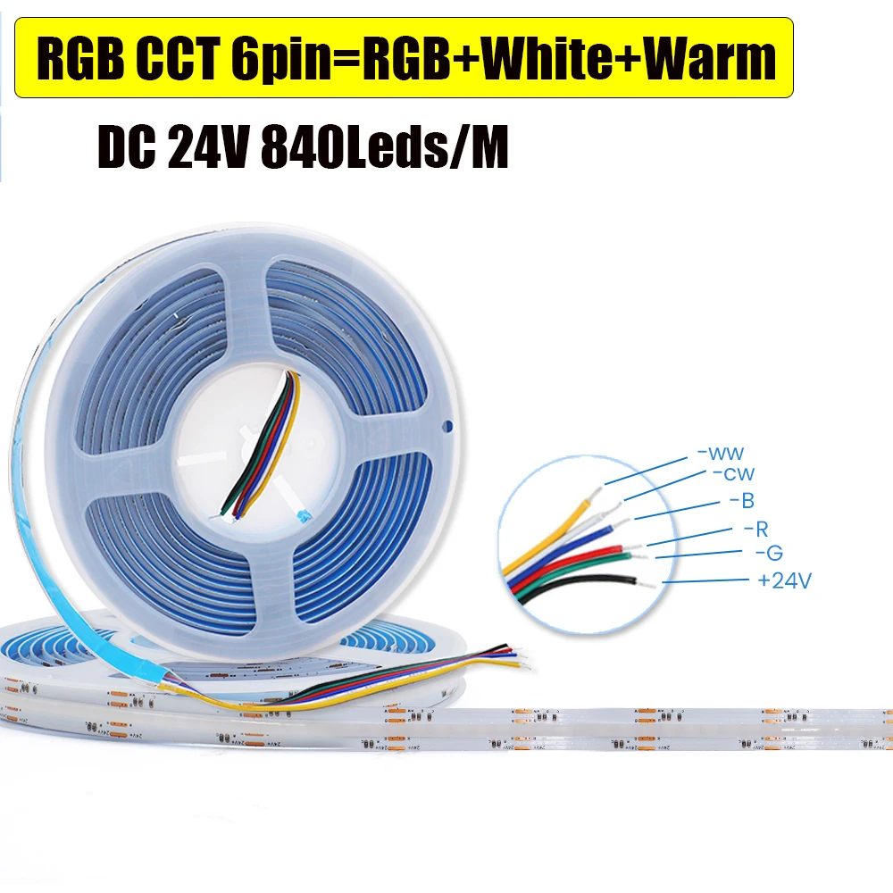 RGB RGBW RGBWW RGBCCT COB LED Strip 12V 24V 840 784LEDs/M Flexible High Bright Dotless Led Tape Diode Flexible Ribbon