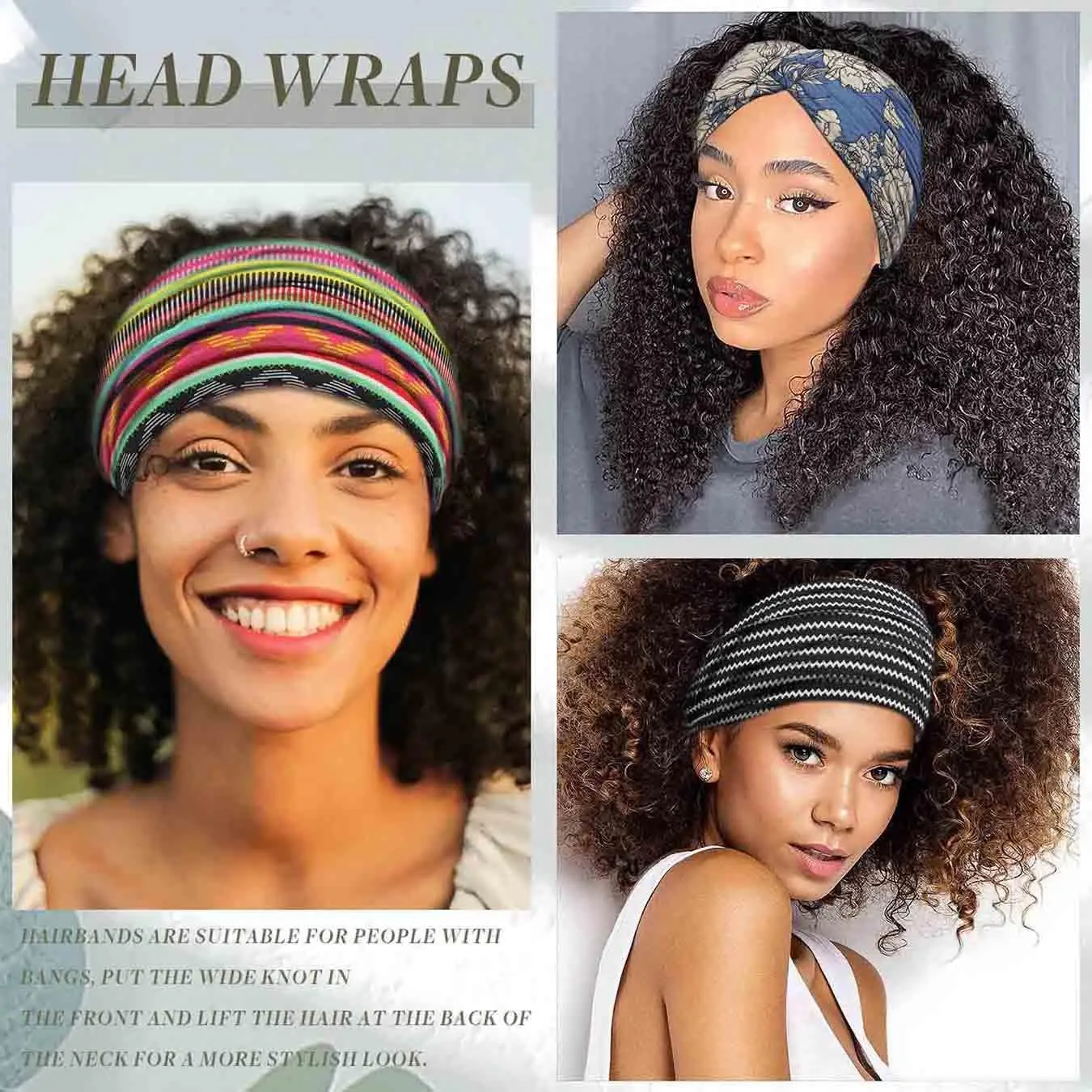 Pañuelo elástico de estilo bohemio para mujer europea americana, accesorios para el cabello de ala ancha de algodón transpirable a la moda