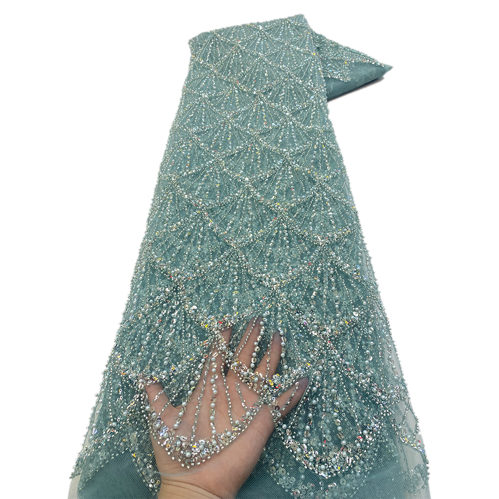 African Beaded Lace Fabric French Bridal Sequins Lace Fabric 2024 Luxury Nigerian Tulle Lace Fabric Couture Materiel