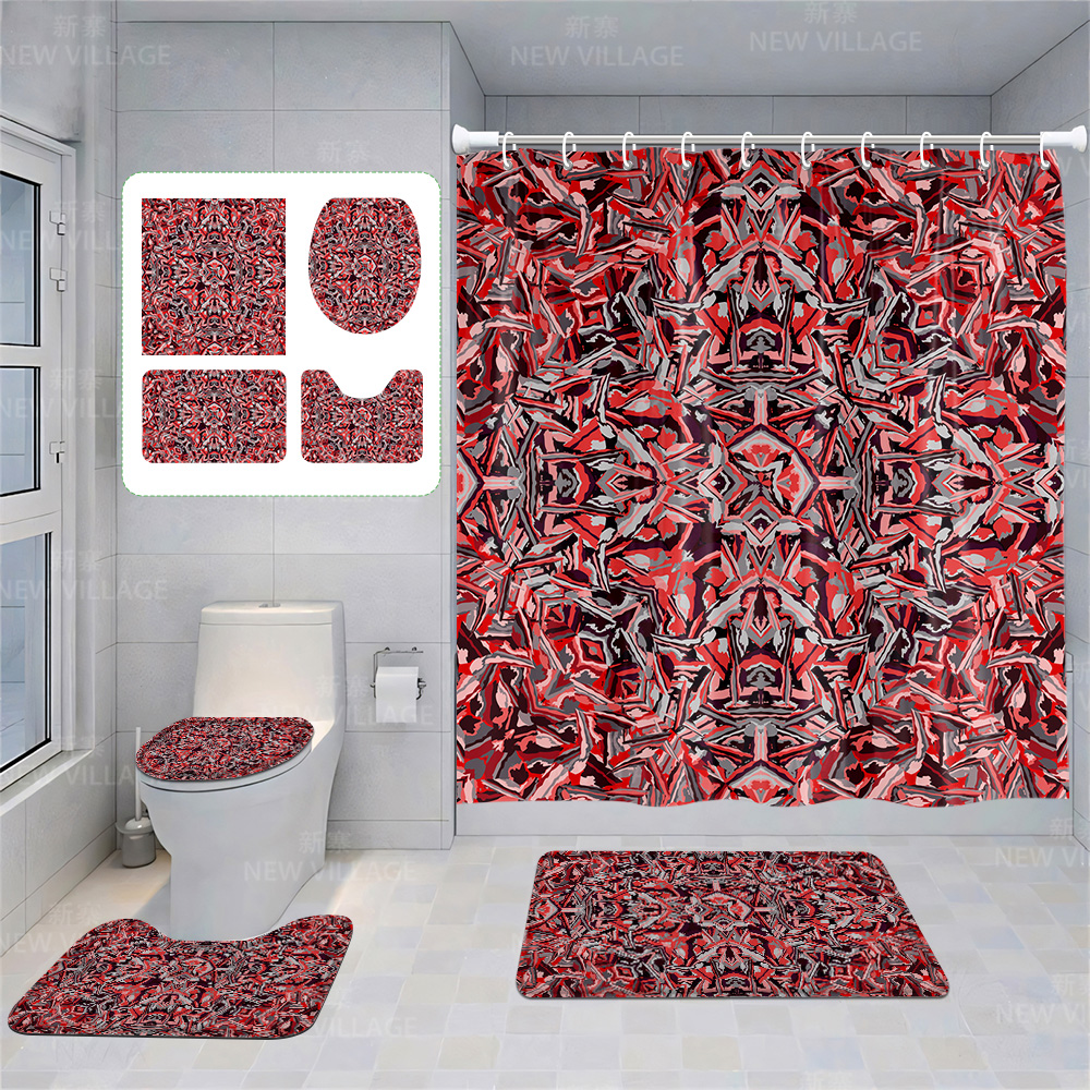 Tirai kamar mandi rumah, dekorasi kain tahan air non-slip keset kamar mandi penyerapan air Modern geometris Nordik sederhana