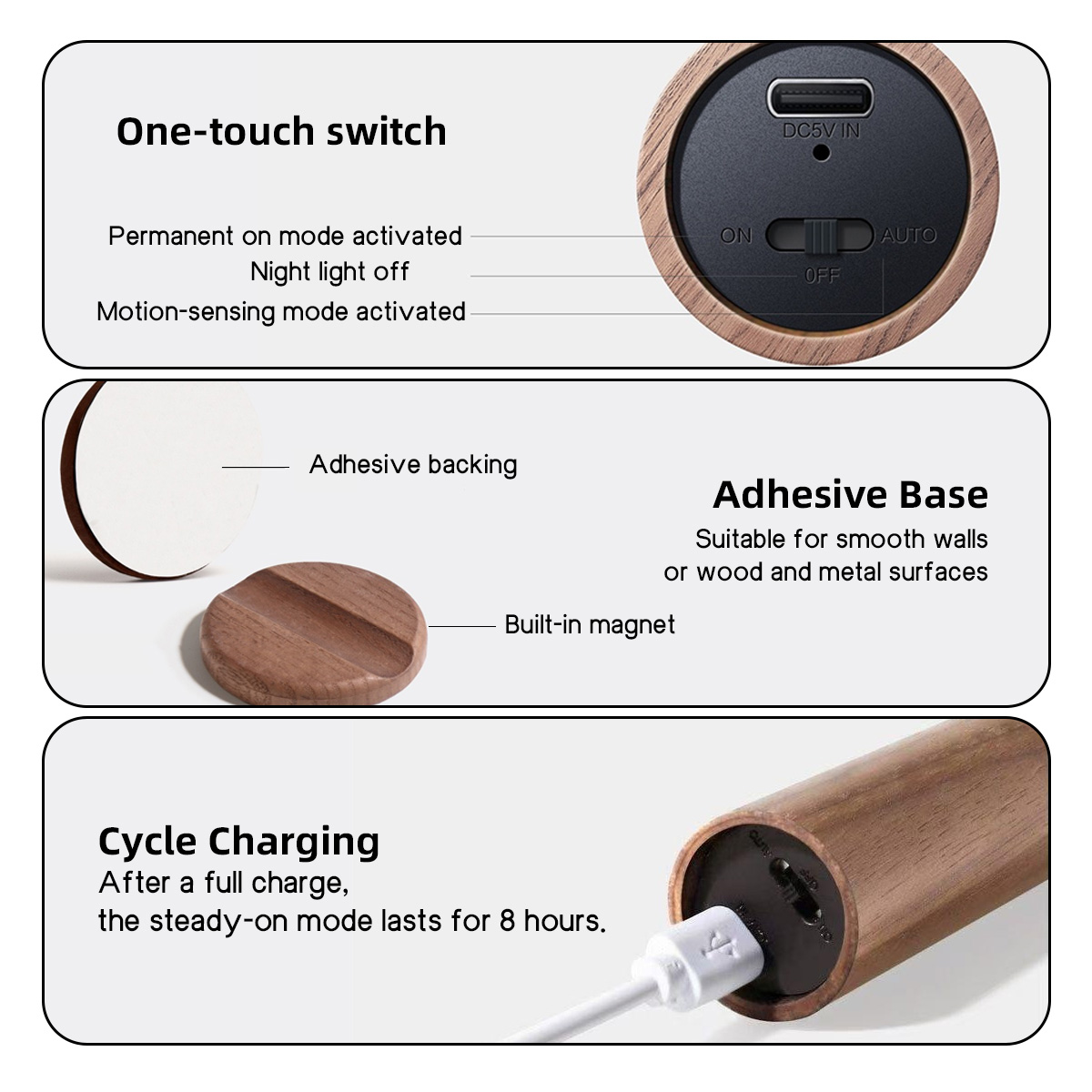 Luz LED nocturna con Sensor inteligente, lámpara de pared magnética recargable, pasillo, escalera, armario de baño, luz decorativa de ambiente