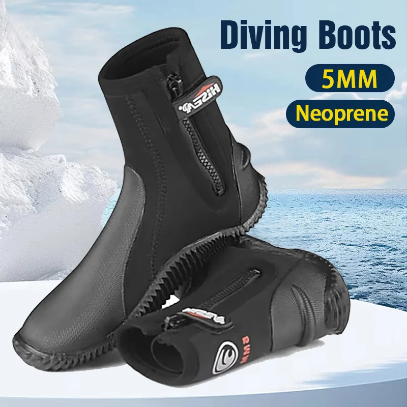 Botas de buceo de neopreno de 5mm, botas de traje de neopreno de alta elasticidad, cremallera lateral, zapatos de buceo, botas, accesorios para deportes acuáticos