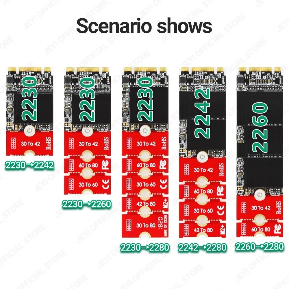 JEYI M.2 NGFF NVME SSD Extension Bracket Transfer 2230 2242 2260 2280 Length Extend Adapter Bracket Card Plate Change Long Size