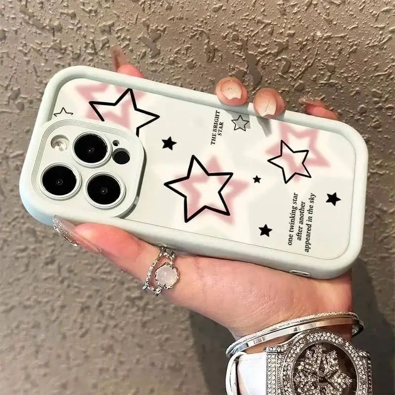 Casing silikon bintang merah muda lucu, penutup HP tahan guncangan untuk iPhone 15 14 Pro Max 13 12 11 Pro Max X XS XR 7 8 15 14 Plus SE 2024