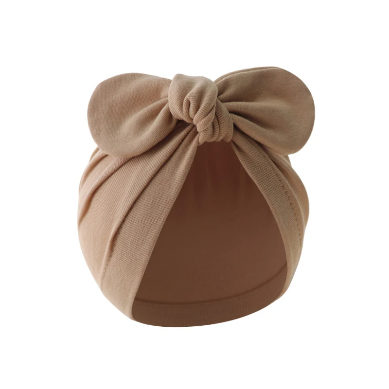 หมวกทารกแรกเกิดสําหรับเด็กผู้หญิงหมวกน่ารัก Bows Turban หมวกผ้าฝ้ายทารก Bonnet สีทึบหมวกเด็กวัยหัดเดินเด็กอุปกรณ์เสริม 0-24M