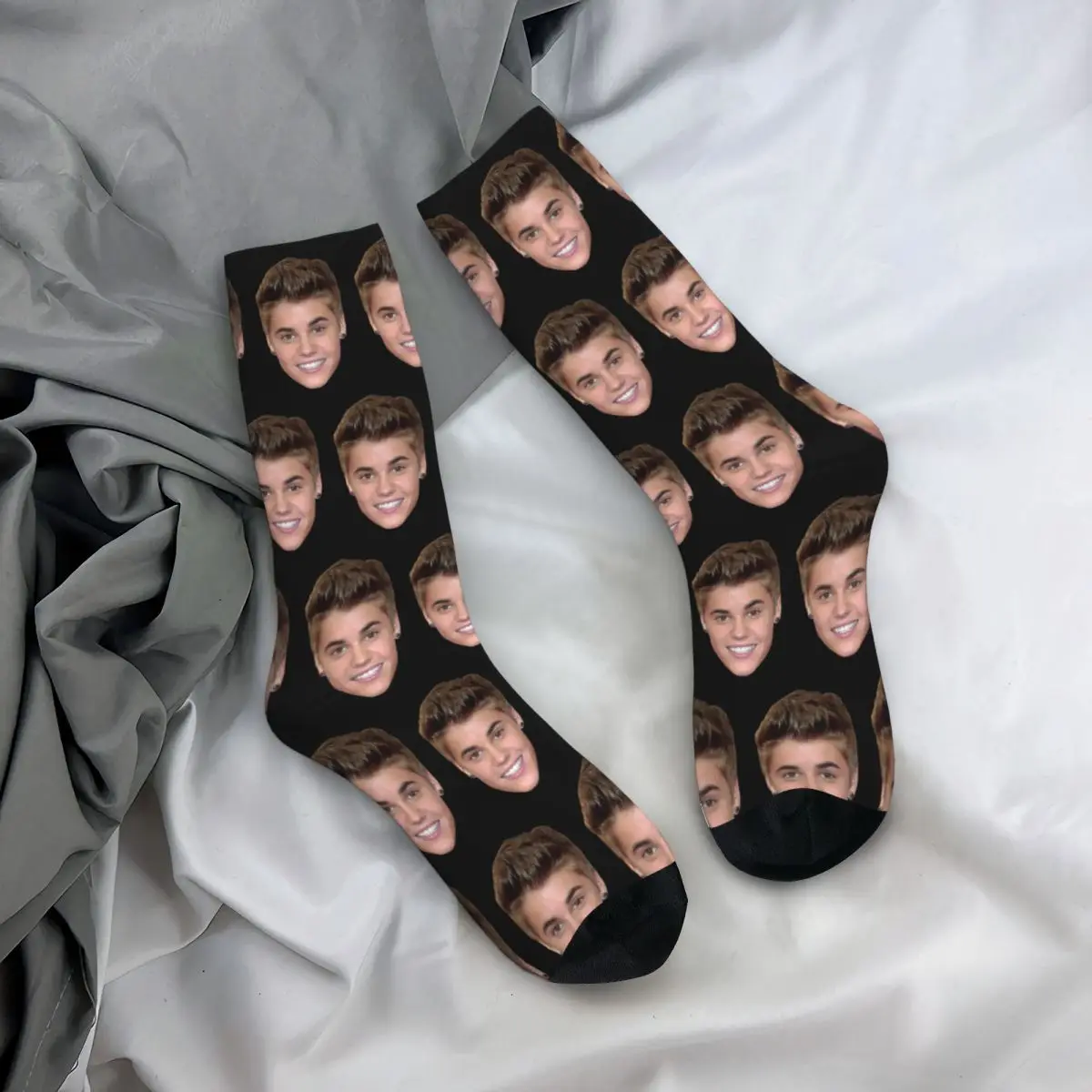 Calcetines con cabeza de bebé Justin Bieber para hombre y mujer, calcetines felices divertidos de algodón, producto novedoso, calcetines de tubo medio, regalo increíble