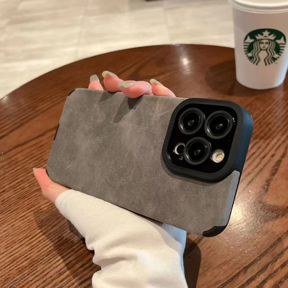 Custodia per telefono in pelle opaca di lusso per iPhone 16 15 14 13 12 11 Pro Max Plus Protezione per lenti Cover posteriore morbida in silicone antiurto
