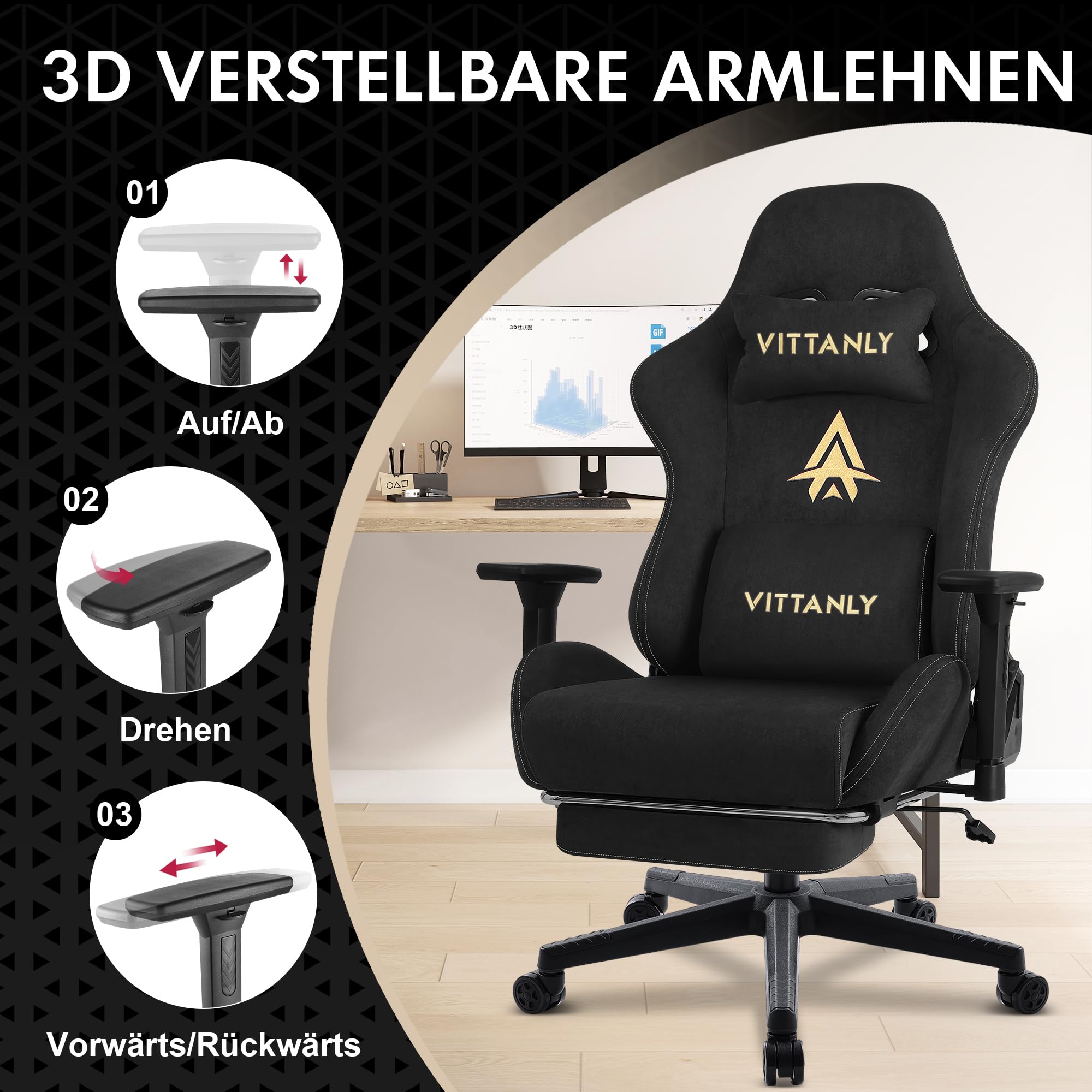 Kitinjoy High Quality Gaming Chair With Footrest Support Height Adjustable For Unisex Comfortable Office Chair Computer Chair
