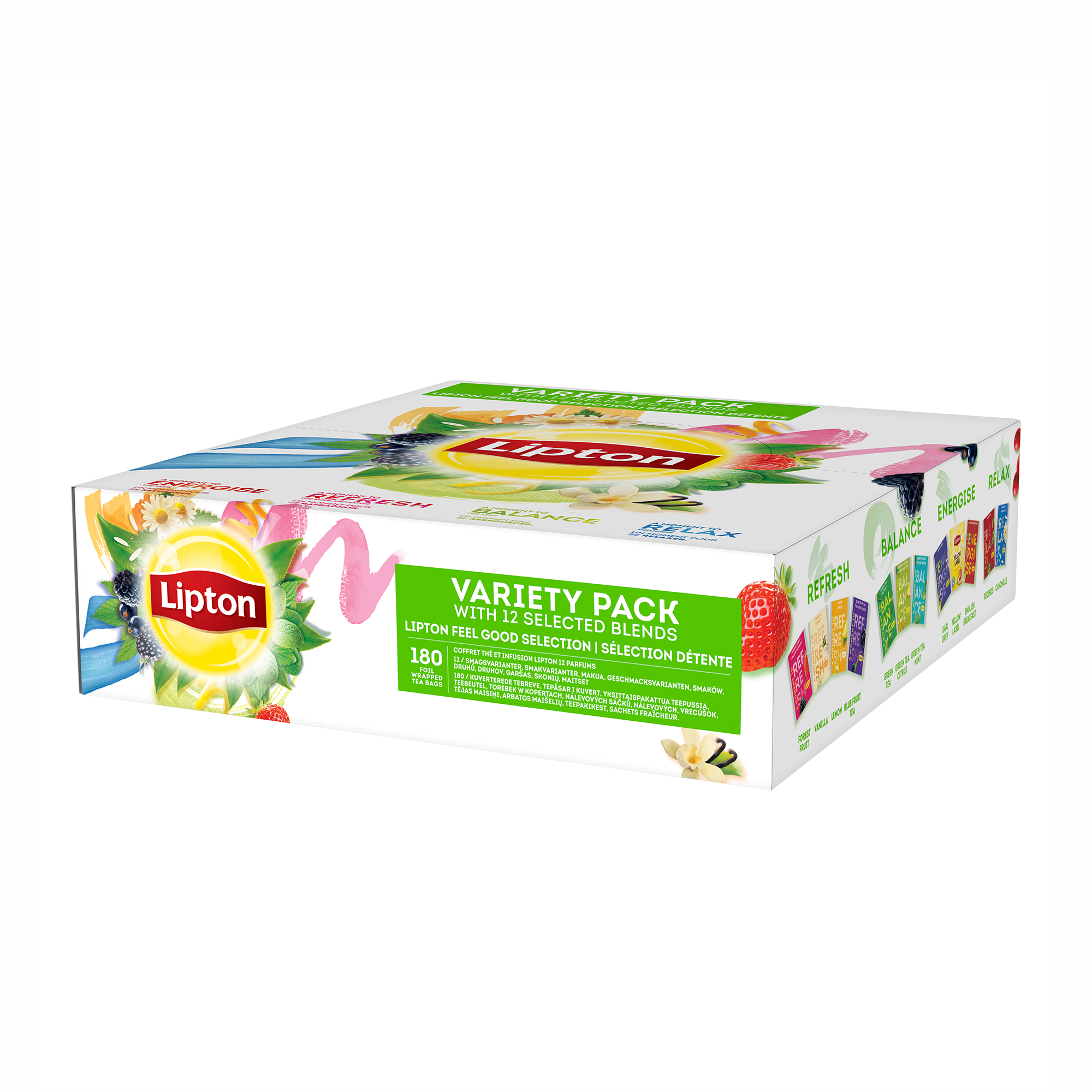 Lipton Variety Pack 12 smaków herbata czarna zielona ziołowa 180 kopert 258g