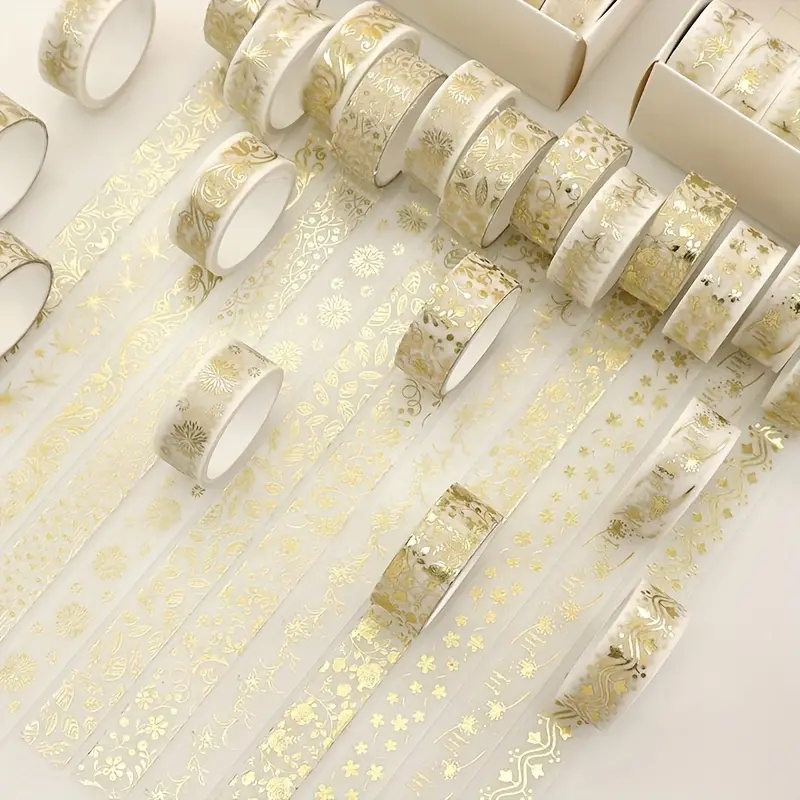12 ロール/箱ゴールデン植物の花和紙テープセット金箔装飾粘着テープステッカースクラップブッキング文具