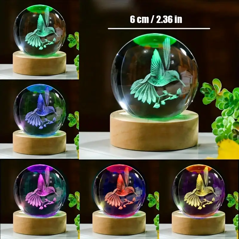 1 ชิ้น 3D hummingbird คริสตัลบอล, เลเซอร์แกะสลักสร้างสรรค์, เหมาะสําหรับตกแต่งห้องนอนหน้าแรก, วันเกิด, ของขวัญรับปริญญา