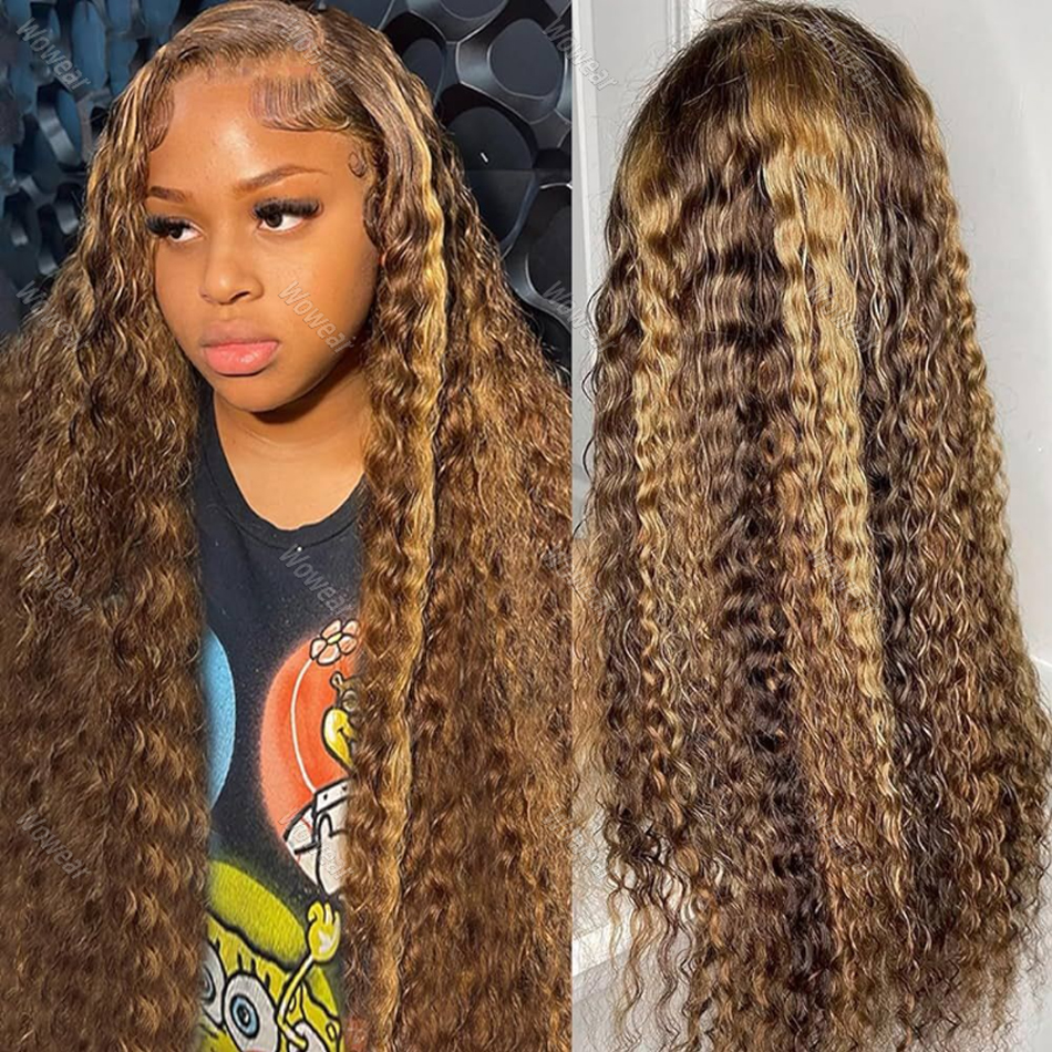 Deep Wave P4/27 Farbe lockige Perücken Dichte 13x4 HD transparente Spitze Front Mensch natürliche brasilia nische Haar Frontal Perücken