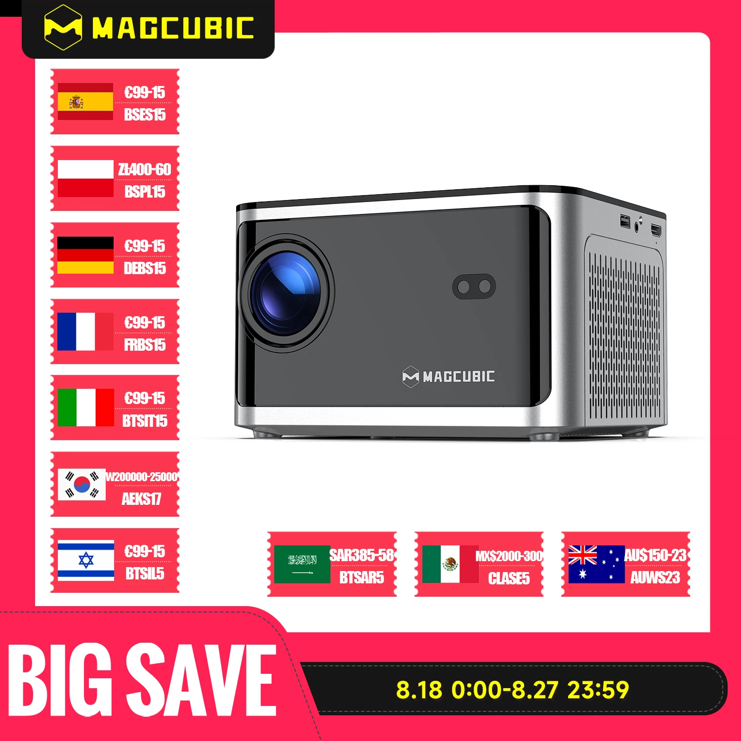 Proyector Magcubic 580ANSI Android 11 4K 1920*1080P Wifi6 Allwinner H713 32G Control de voz BT5.0 proyector de cine en casa