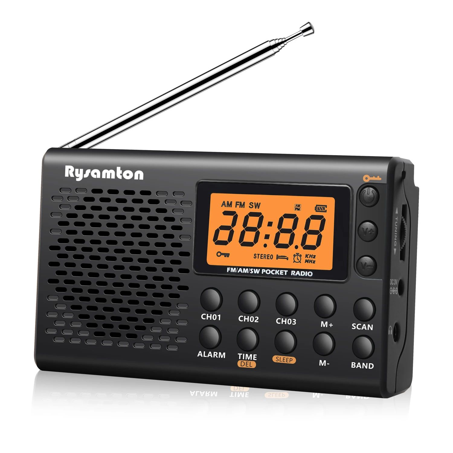 Портативное коротковолновое радио Rysamton AM/FM, большой цифровой дисплей, таймером сна и функцией будильника, радиоприемники с батарейным питанием