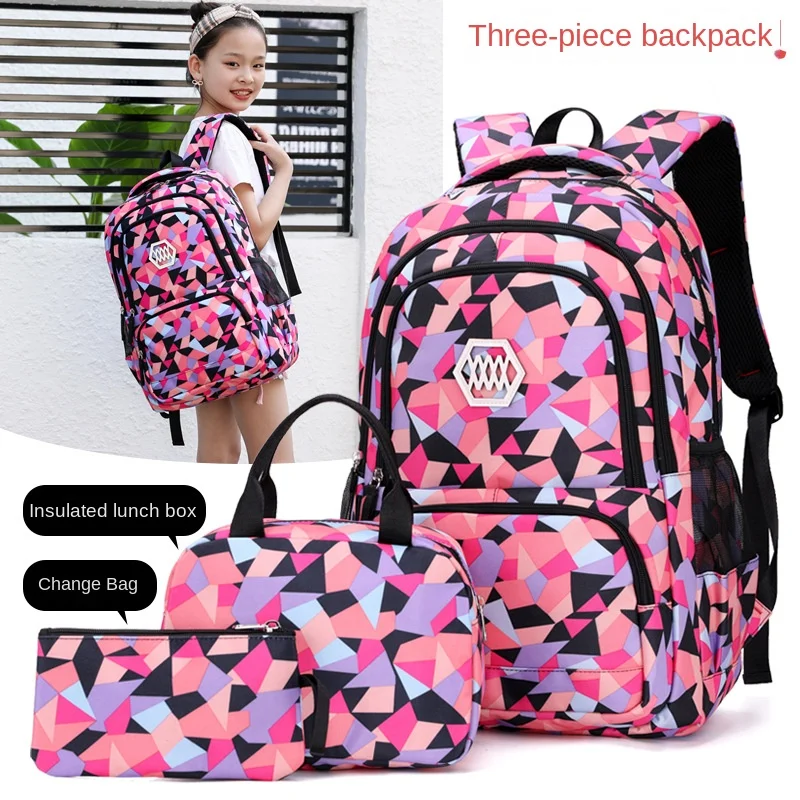 Mochilas escolares de gran capacidad para niñas, bolsas de libros de nailon impermeables, mochilas ligeras para niños, lonchera