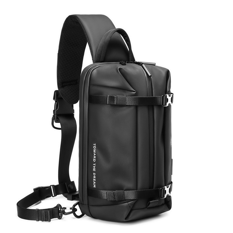 Bolsa de peito expansível com design tendência para homens, bolsa de ombro ao ar livre com porta USB, bolsa crossbody oxford à prova d'água para IPAD de 9,7 polegadas