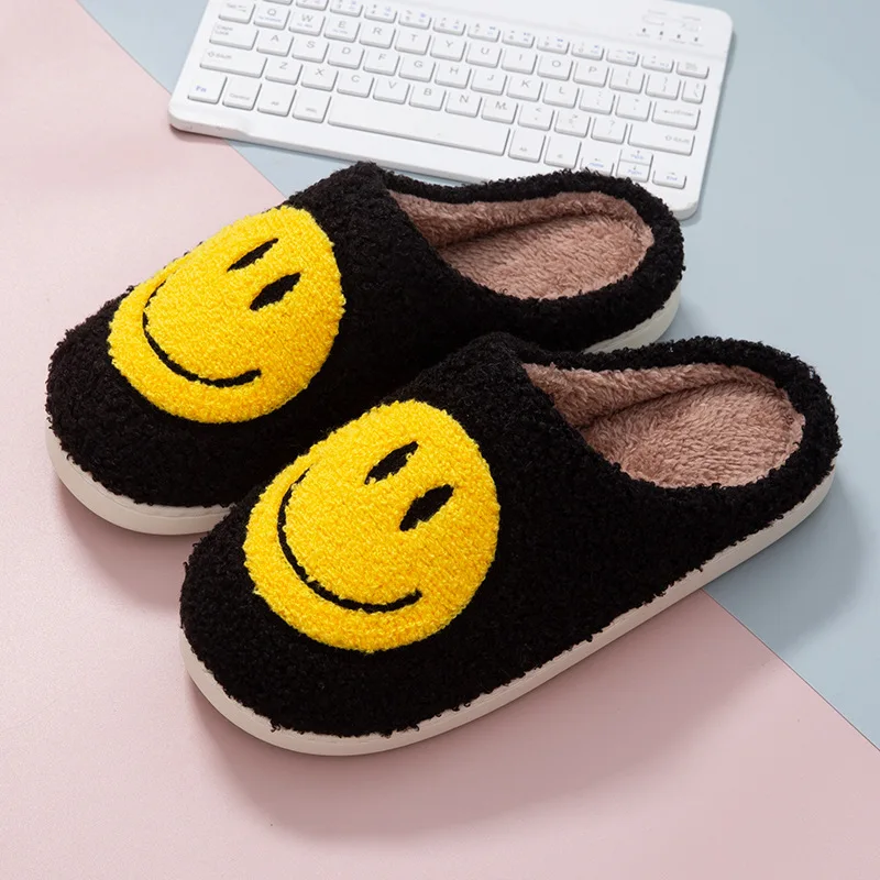 Sourire Pop hiver intérieur confortable pantoufles en peluche moelleux coton pantoufles antidérapant chaud ménage pantoufles