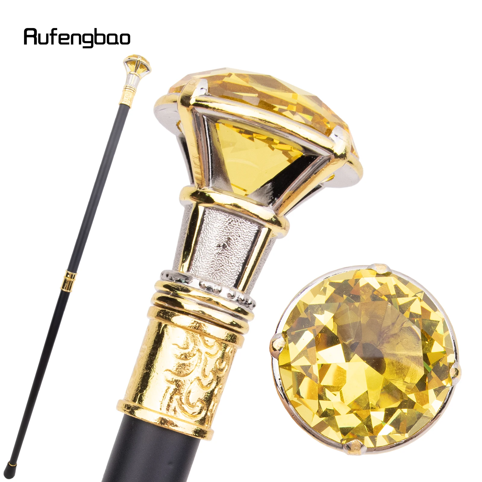 Bastón para caminar blanco y dorado tipo diamante amarillo, bastón decorativo a la moda para caballero, bastón elegante para Cosplay, bastón con perilla de 90cm