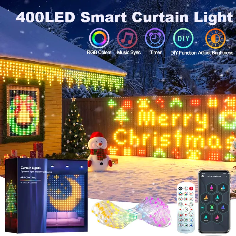 400-800 luces LED RGB de cortina inteligentes con música, controles de aplicación y control remoto, luces LED de fiesta para decoración navideña y de Halloween
