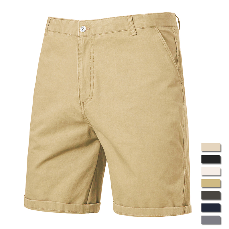 8 cores dos homens de algodão shorts casuais verão negócios casuais calças joelho clássico cáqui estilo americano streetwear shorts golfe bege