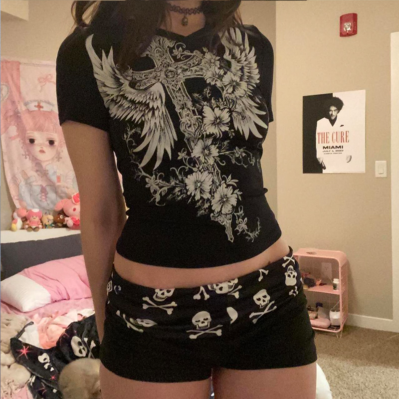 American Beach Punk Muster Shorts Fitness Training Shorts Sommer Damen Jogging Freizeit Farbblockierte Bequeme Shorts Y2