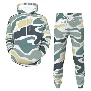 Conjuntos de sudadera con capucha de camuflaje para hombre, conjunto de chándal con estampado 3D, Sudadera con capucha y pantalones para hombre, conjunto de 2 uds, ropa deportiva informal de gran tamaño para exteriores