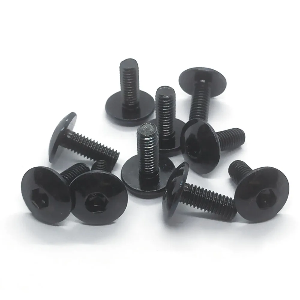 10pcs Black Large Flat Head Hexagon Socket Screws Bolts M6 Anti-rust Black Zinc Plating for Motorcycle Moped Scooter Tail Plates