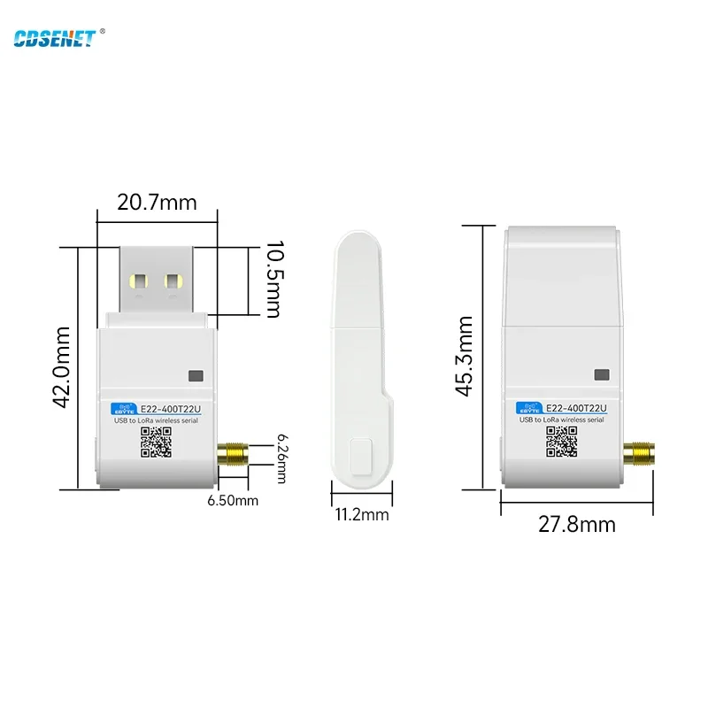 Lora Wireless RF-Modul 433 MHz Lora CDSENET E22-400T22U geringerer Stromverbrauch 22 dBm Fern 5 km LBT RSSI USB mit Antenne