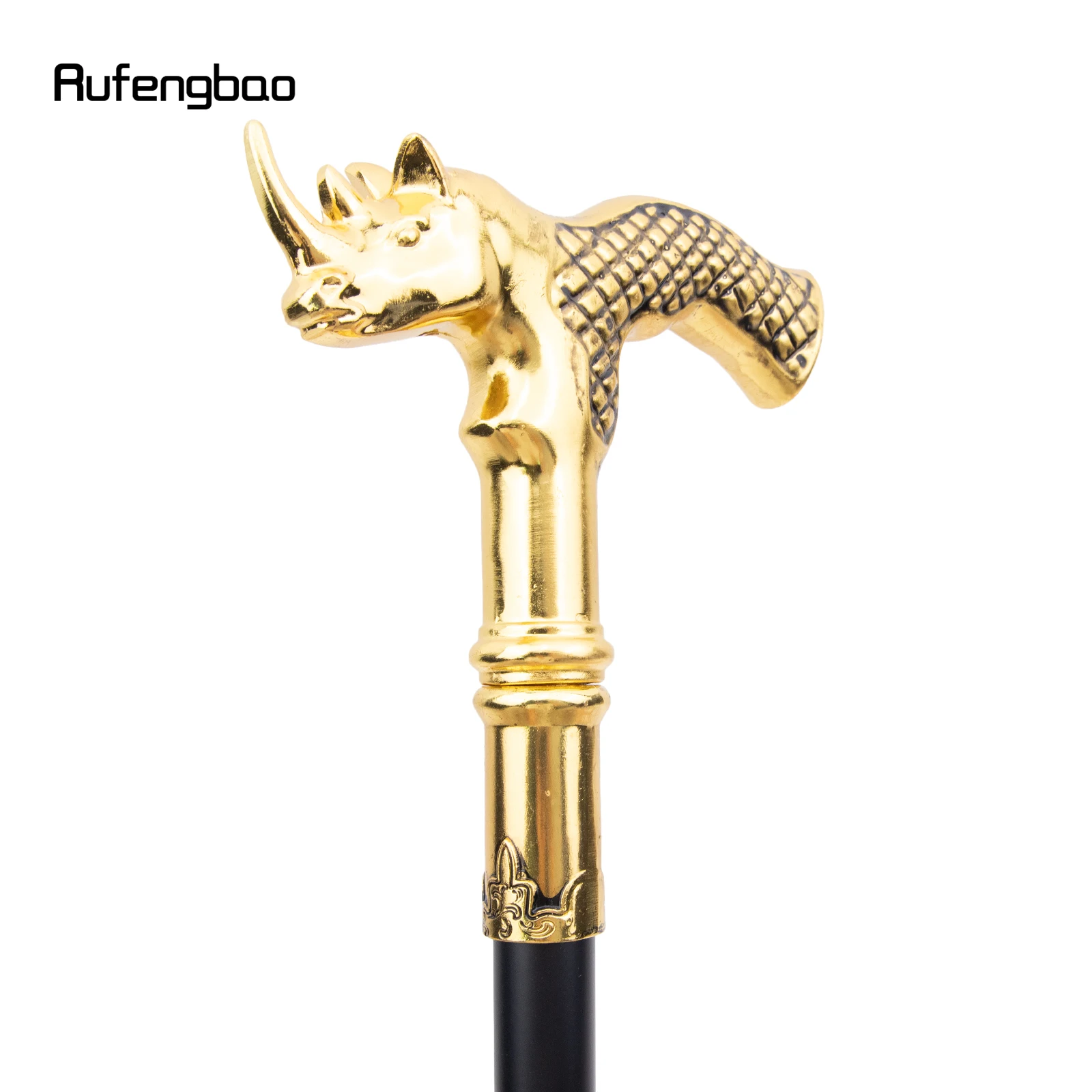 Goldener Nashorn kopf Gehstock mit versteckter Platte Selbstverteidigung Mode Rohr platte Cosplay Crosier Stick 91cm