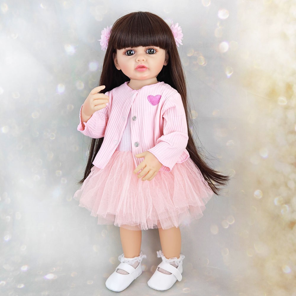 BZDOLL-Boneca Reborn Baby Girl, 55cm, 22 ", Pode ficar, Corpo de Silicone Macio, Princesa Criança, Presente de Aniversário