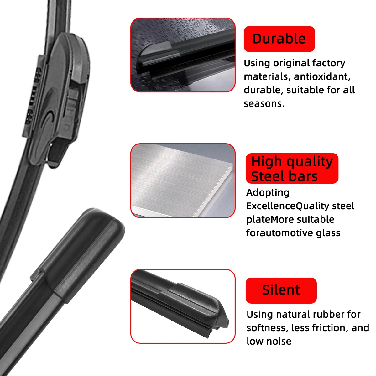 1PC Upgrade The Universal J/U-Shaped Hook Car Windshield Wiper 14"15"16"17"18"19"20"21"22"24"26"28" Natural Rubber Strip Wiper