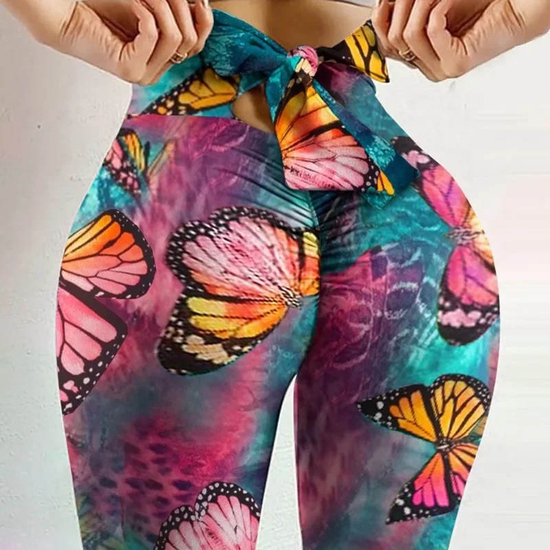Hoge taille sexy vlinder bedrukte legging strik yoga broek boog bandage panty's dames butt lift oefening fitness yoga legging