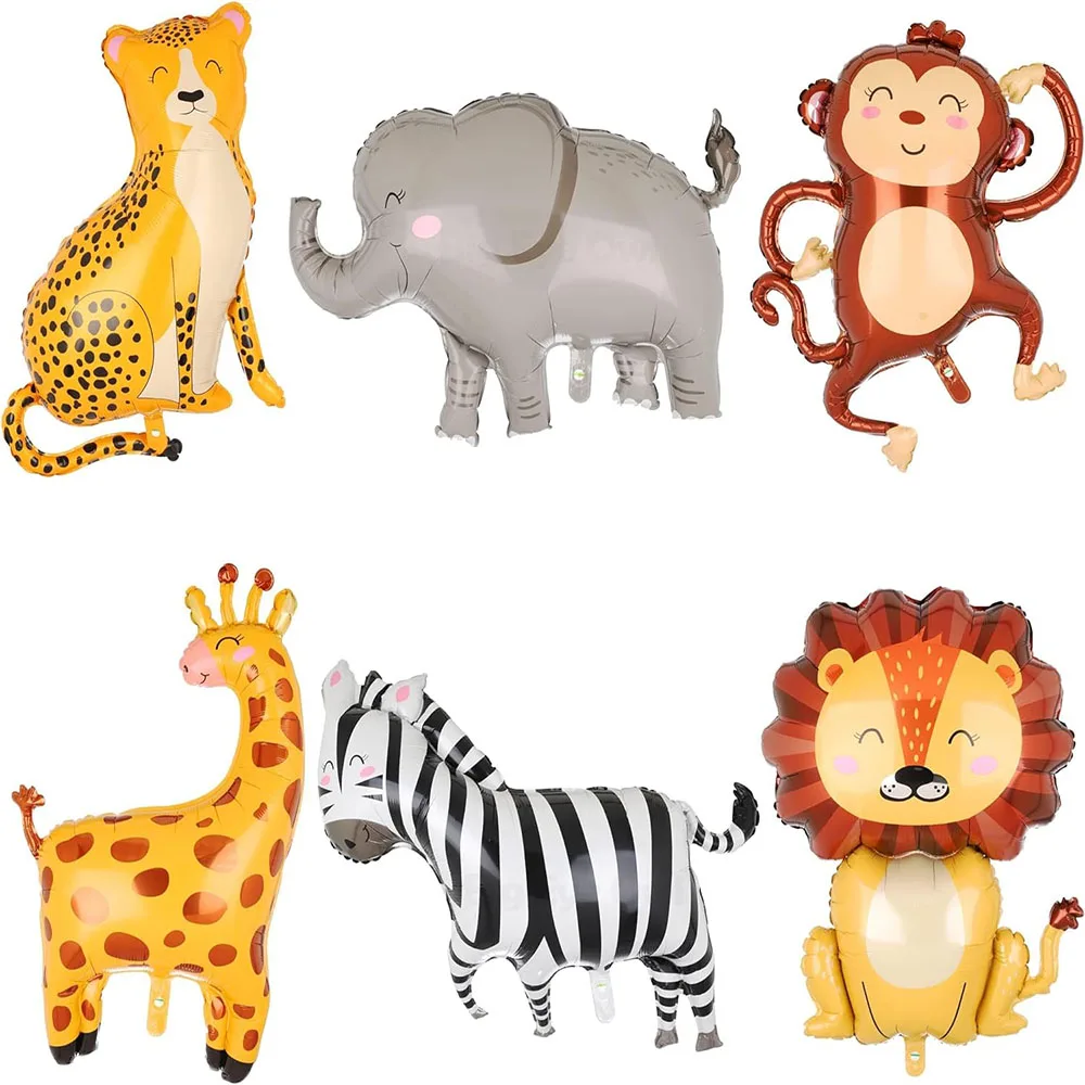 Dschungeljagd-Tierballon, Geburtstagsparty-Dekoration, riesiger Jagdballon, geeignet für Jungen, wildes Thema, Zoo, Affe, Elefant, Zebra, Leopardenmuster, Krokodil, Giraffenform