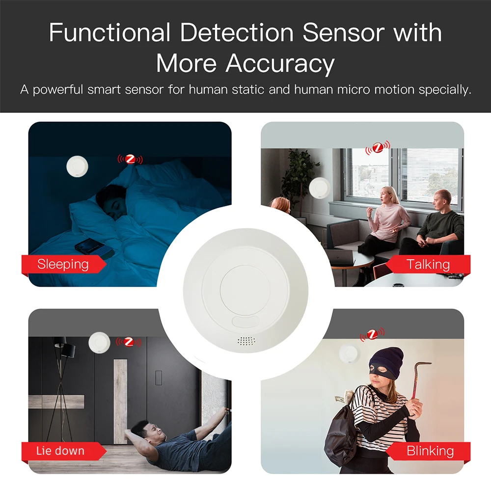 ZigBee/Wifi 5,8/24G MmWave Radar presencia humana Sensor de movimiento interruptor detección de luminosidad 110/220V Tuya Smart Life Home