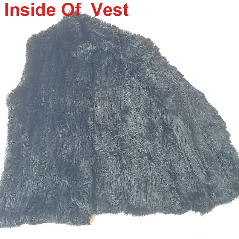 2023 Winter schwarz gestrickt echte Kaninchen fell Weste Frauen dicke Mode ärmellose warme echte Kaninchen fell Weste