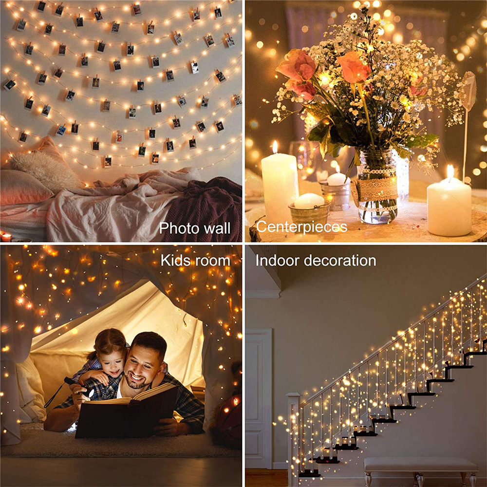 Guirlande lumineuse LED avec Clip Photo, USB, à piles, pour l'extérieur, décoration de noël, fête de vacances, mariage, lumières féeriques