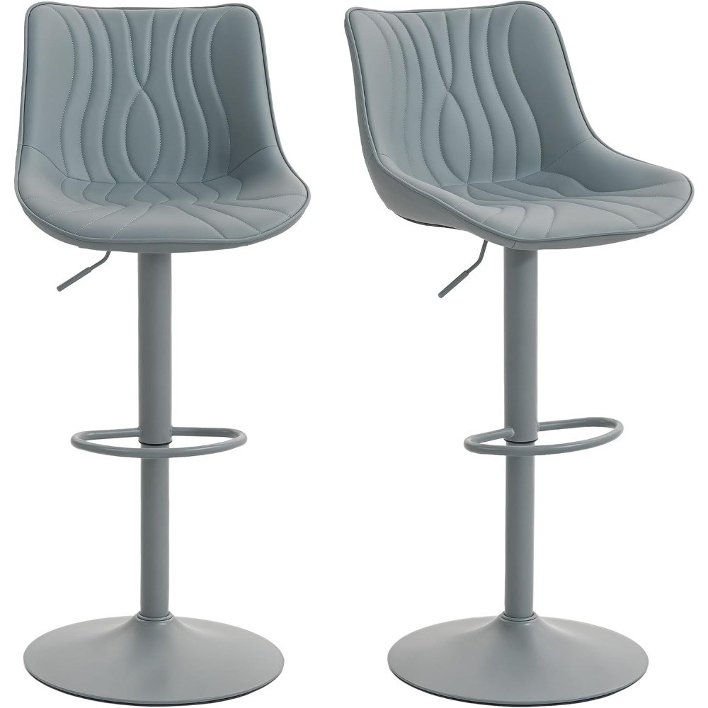 2 Taburetes de bar Taburetes de cocina giratorios con altura ajustable Respaldo de 92 - 110 cm Asiento de piel sintética Estructura de acero